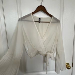 M Boutique - Sheer wrap blouse w/ flare sleeves